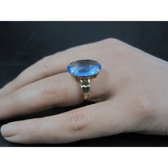 Antique 10K Gold Filled Blue Glass Ring Size 6 - Picture 7 of 8